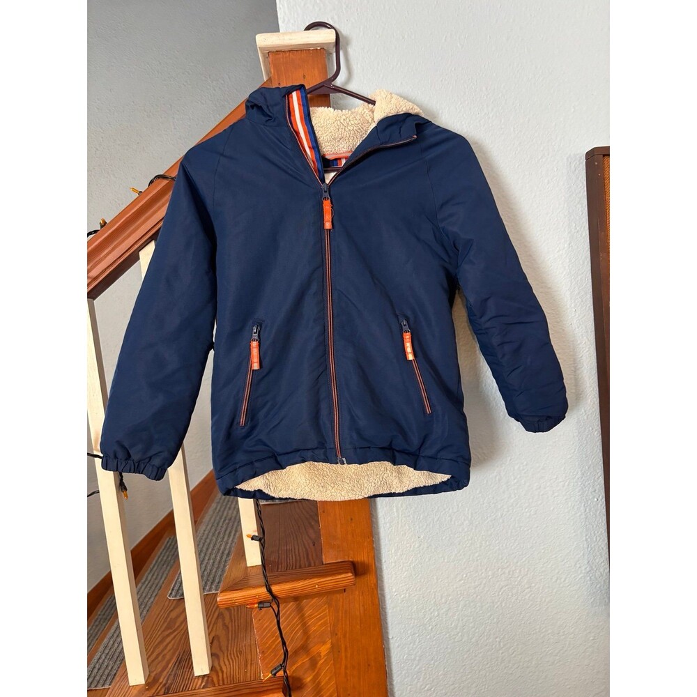 Mini Boden blue Sherpa lined winter jacket coat parka 8/9 134